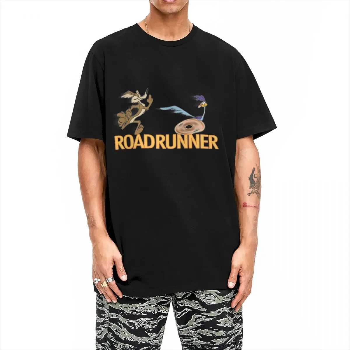 Catch Me If You Can Roadrunner Coyote T Shirts Pure Cotton Fashion for Male T-Shirts Round Neck Tees Short Sleeve Tops Unique