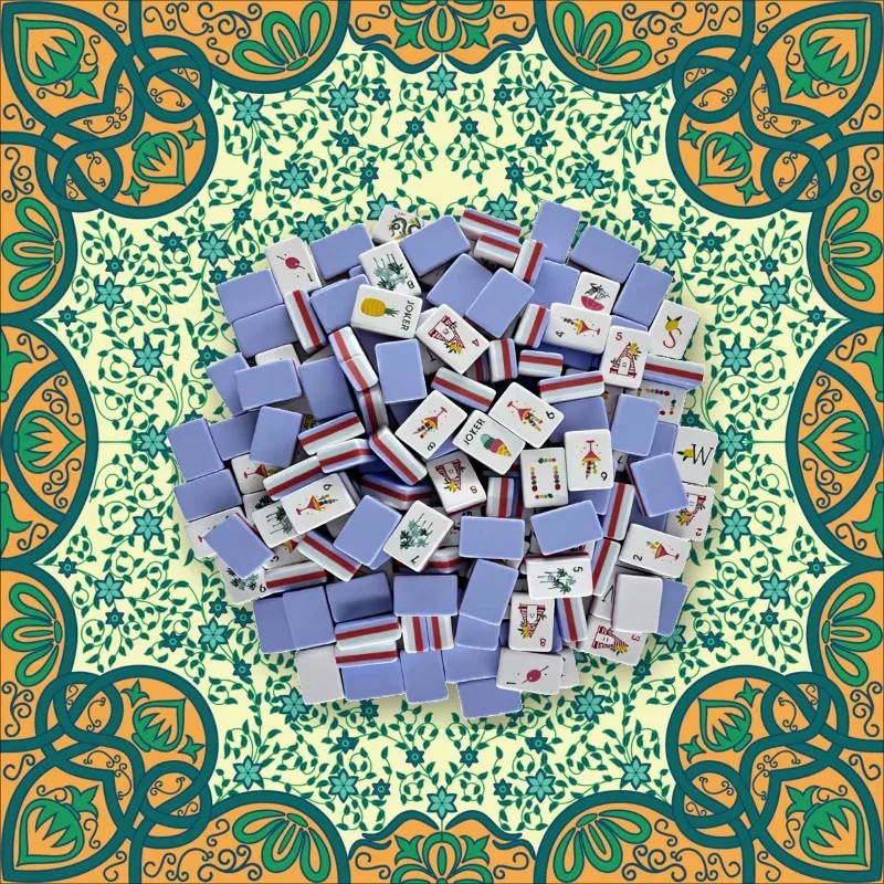 1-7/16-inch 4-layer engraved pattern American mahjong set, 160 cornflower blue mint mandala pad