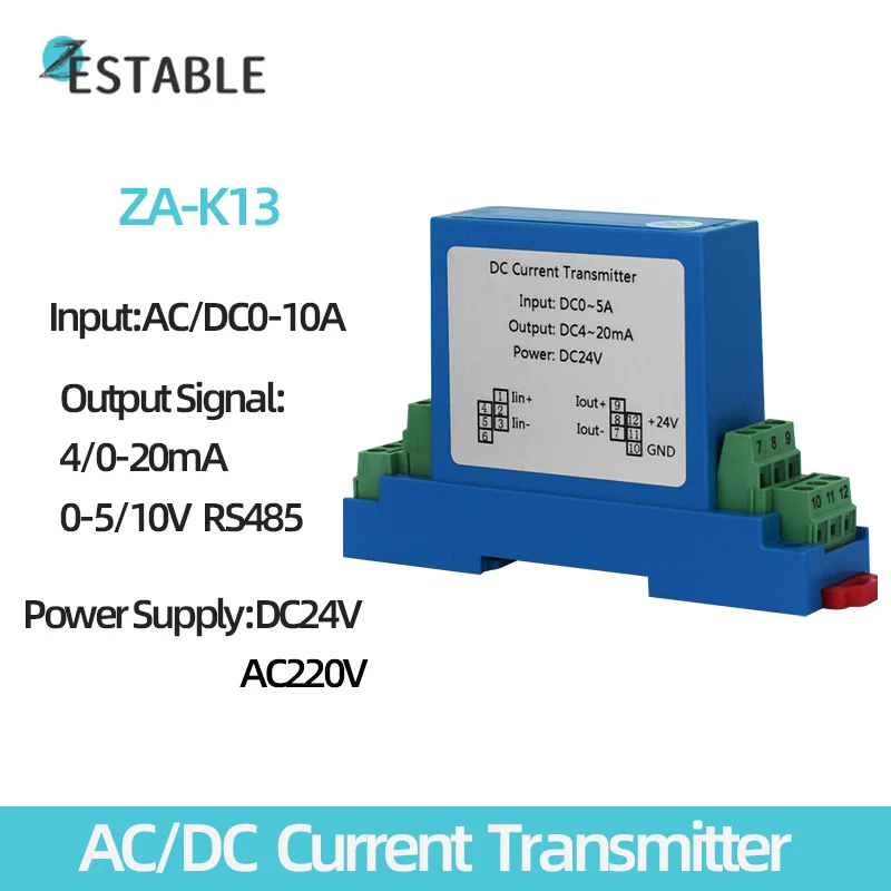

AC DC 0-10A Преобразователь тока 4-20 мА 5 В 10 В RS485 Выход ZA-K13 DC24V Датчик тока источника питания