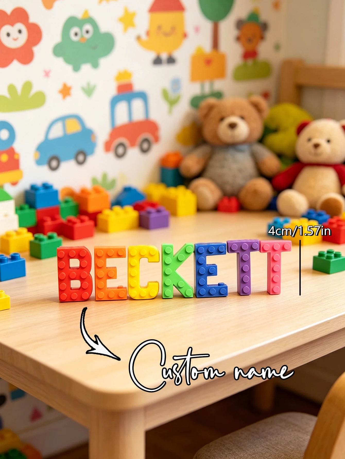 3D Printed Building Block Custom Name Sign, Brick Style Name Plate, Kids Custom Name Decor for Playroom Bedroom Nursery Gift