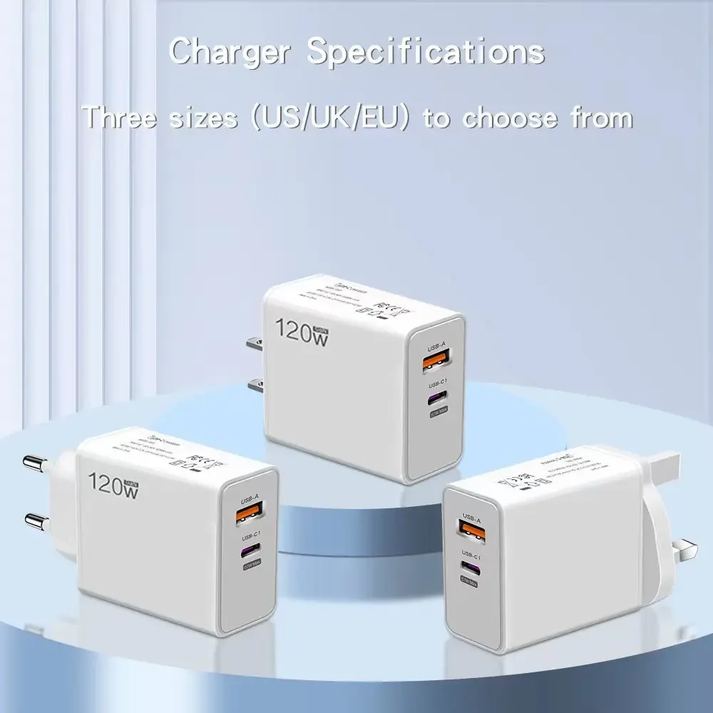 Зарядное устройство USB GaN Xiaomi 120 Вт, быстрая зарядка QC3.0, USB-кабель типа C, адаптер для зарядного устройства для мобильного телефона для iPhone, Samsung, Huawei, зарядное устройство