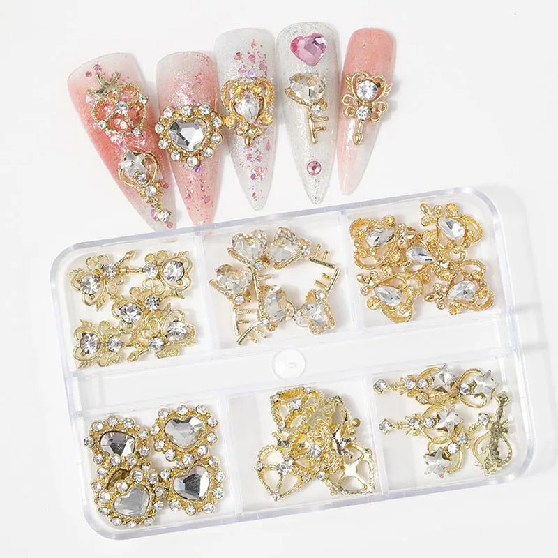 30 pièces 3D amour coeur ongles breloques bijoux rouge rose ongles strass cristal verre baguette magique Nail Art décorations accessoires