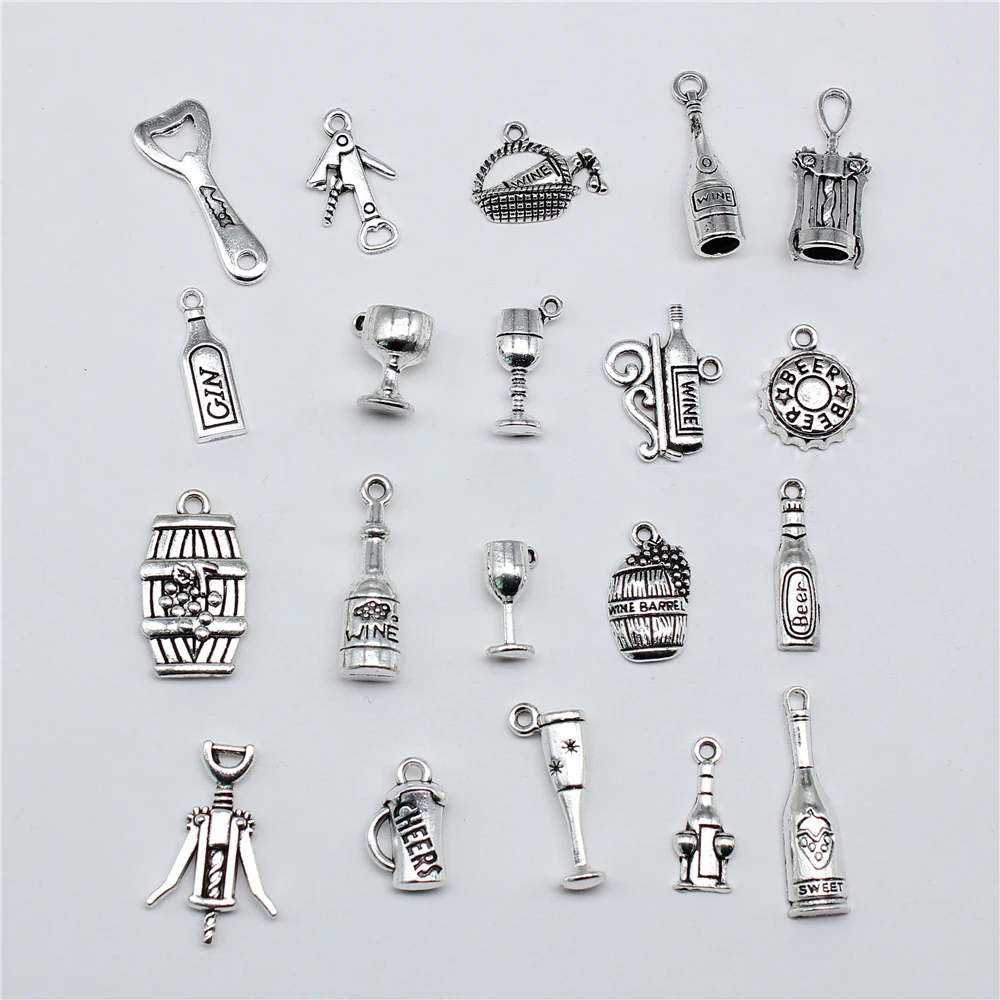 20pcs DIY Crafts Making Findings Handmade Tibetan Jewelry Beer Wine Corkscrew Bottle Opener Charms For Jewelry Making