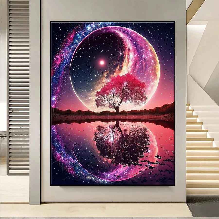 New 5D Round Diamond Painting Dream Wonderland Flower Tree Lake Moon Diamond diy Embroidery Home Decoration Mosaic