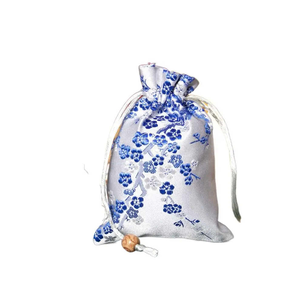 Bolsa de almacenamiento de satén suave para mujer, bolsita con cordón de flores, bolsa de dulces bordada, bolsa de regalo con cordón para niños