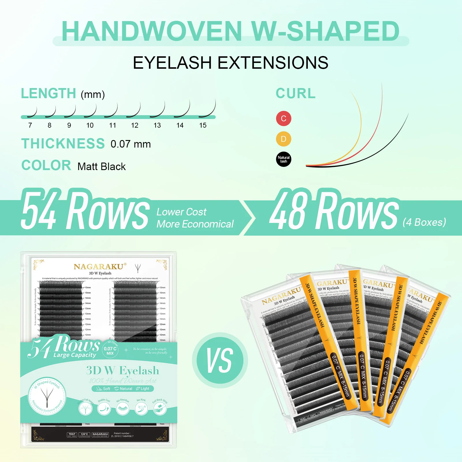 NAGARAKU 8640 fan 3D/4D/5D W شكل 54 صفًا من الضوء الطبيعي الناعم مراوح منسوجة يدويًا ملحقات رموش صناعية على شكل زهرة أوتوماتيكية #5