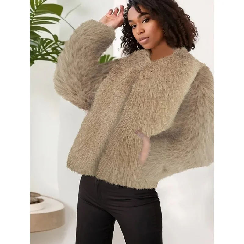 

2025 New Autumn and Winter Round Neck Short Jacket Imitation Fur Coat Women's Clothing Fashion Temperament Coat