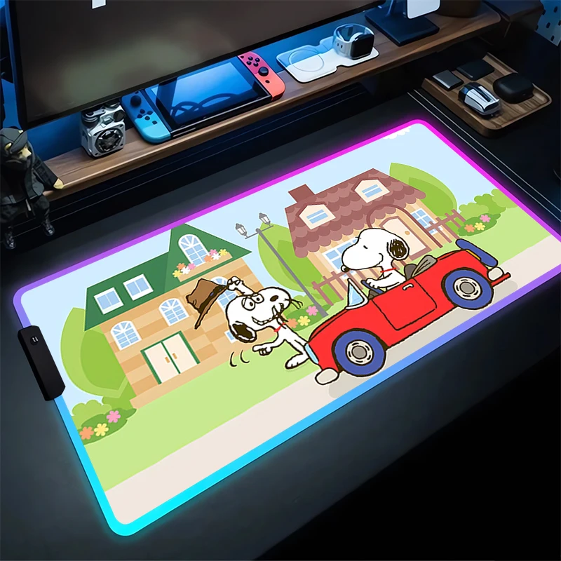 RGB Large Gaming Mouse Pad S-Snoopy Laptop Mat Gaming Mousepad Backlit Keyboard Gamer Table Pads Girl Home Decor Kawaii coaster