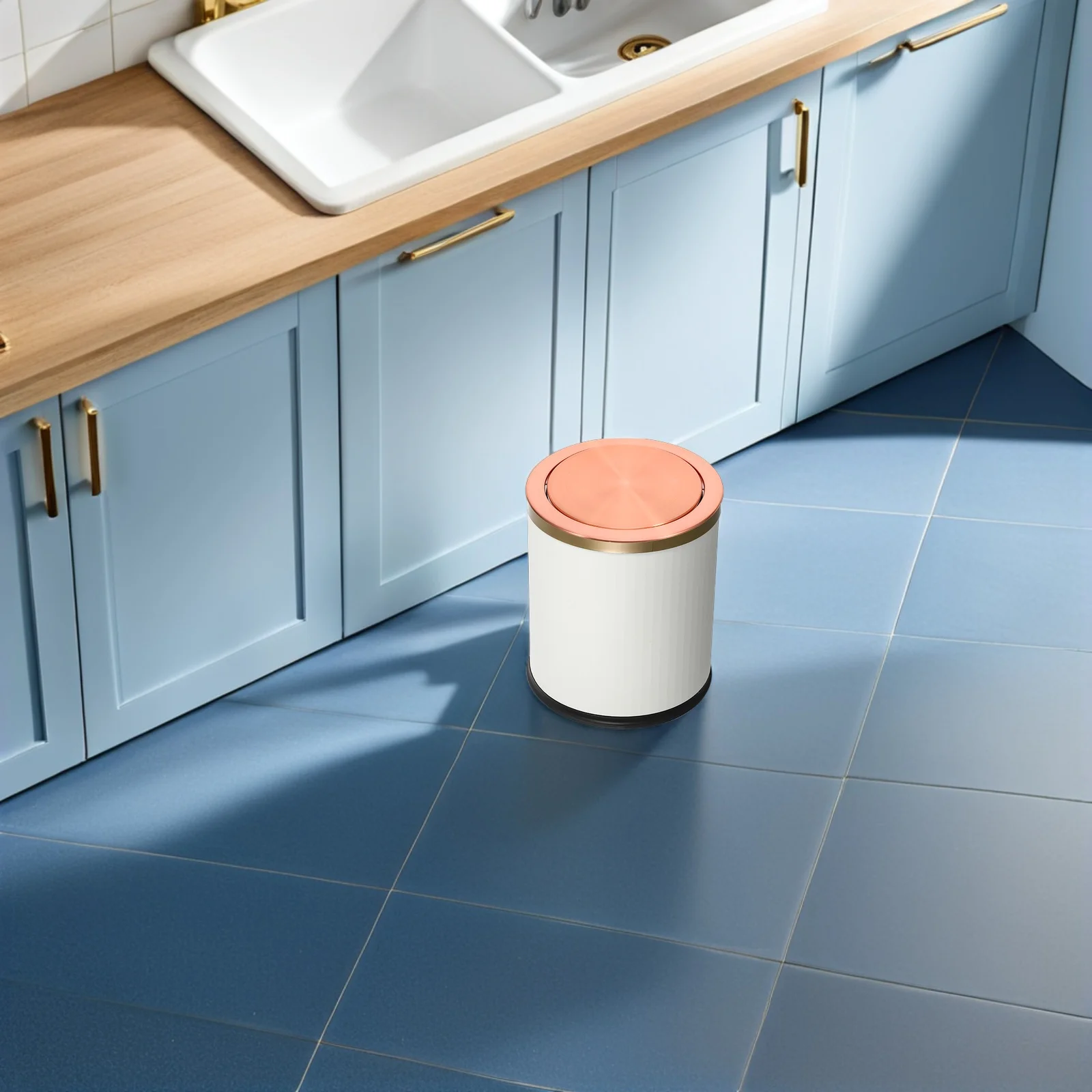 

Stainless Steel Round Recessed Trash Lid Built-In Swing Garbage Can Cover For Bathroom Kitchen Hotel Countertop Waste