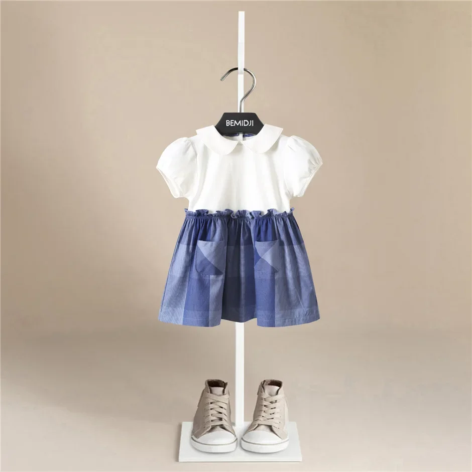 

Summer Baby Girl Princess Dress Casual Fashion Baby Girl Short Sleeve Plaid Princess Dress Kids Clothing for 1-6 Years Old