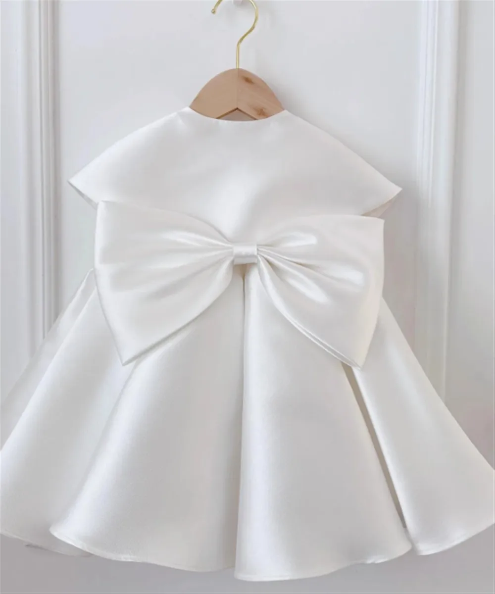 Elegancka sukienka dla dziewczynki na wesele, perłowa satynowa sukienka bez rękawów z kokardą, vintage peleryna, sukienka księżniczki na przyjęcie urodzinowe, chrzest.
