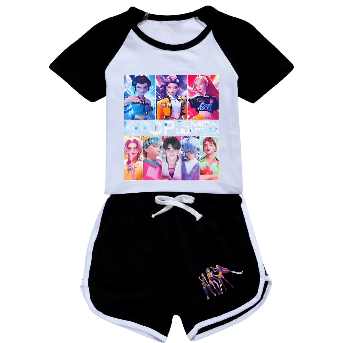 

KPop Demon Hunters Kids, летняя футболка для мальчиков и девочек-подростков + спортивные шорты, комплекты из 2 предметов, детская одежда, наряды для девочек с детьми