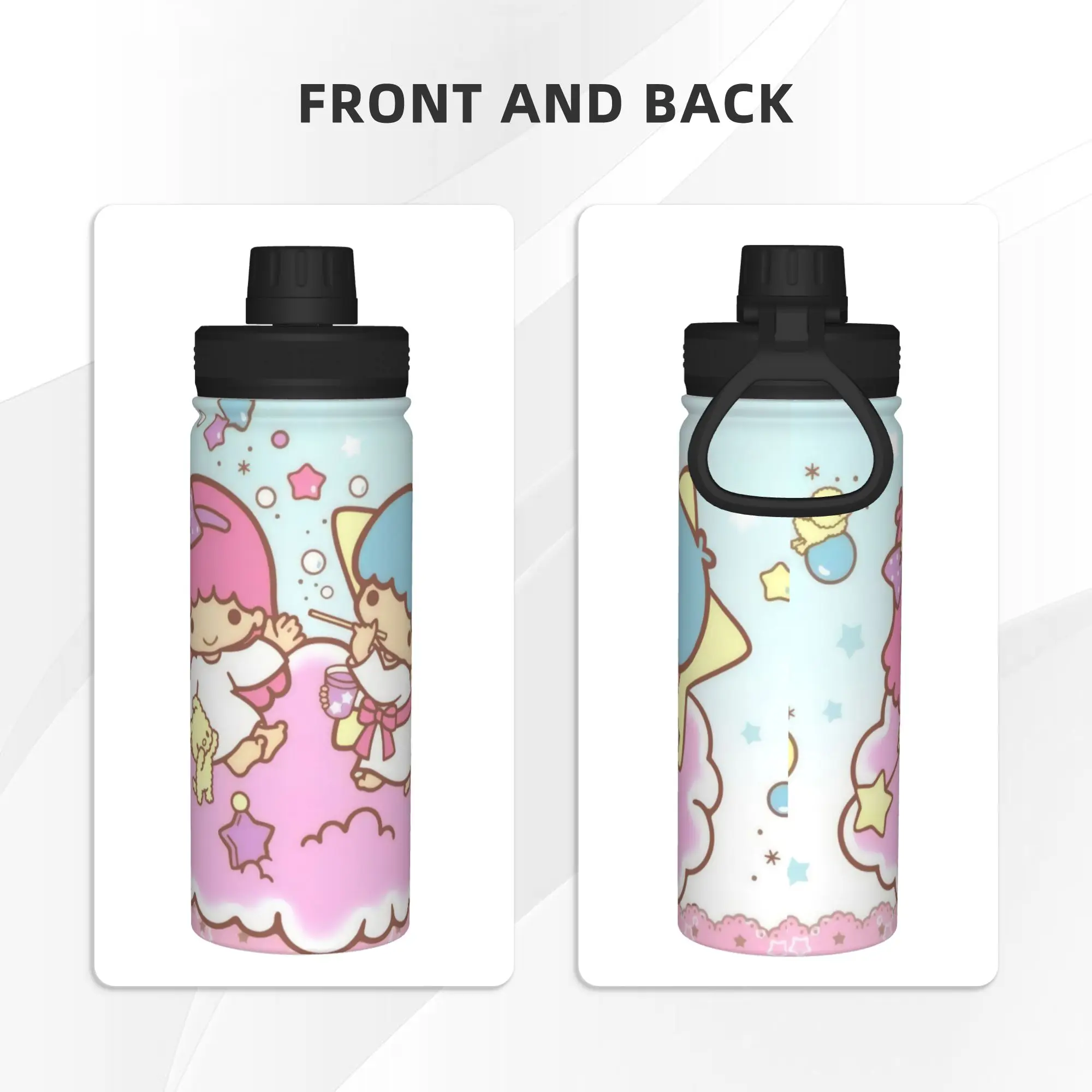 Little Twins Stars Cartoon Anime 18OZ Sports Insulated Kettle  Thermal Cup Vacuum Flask Office Home Mug Hot Cold Drink