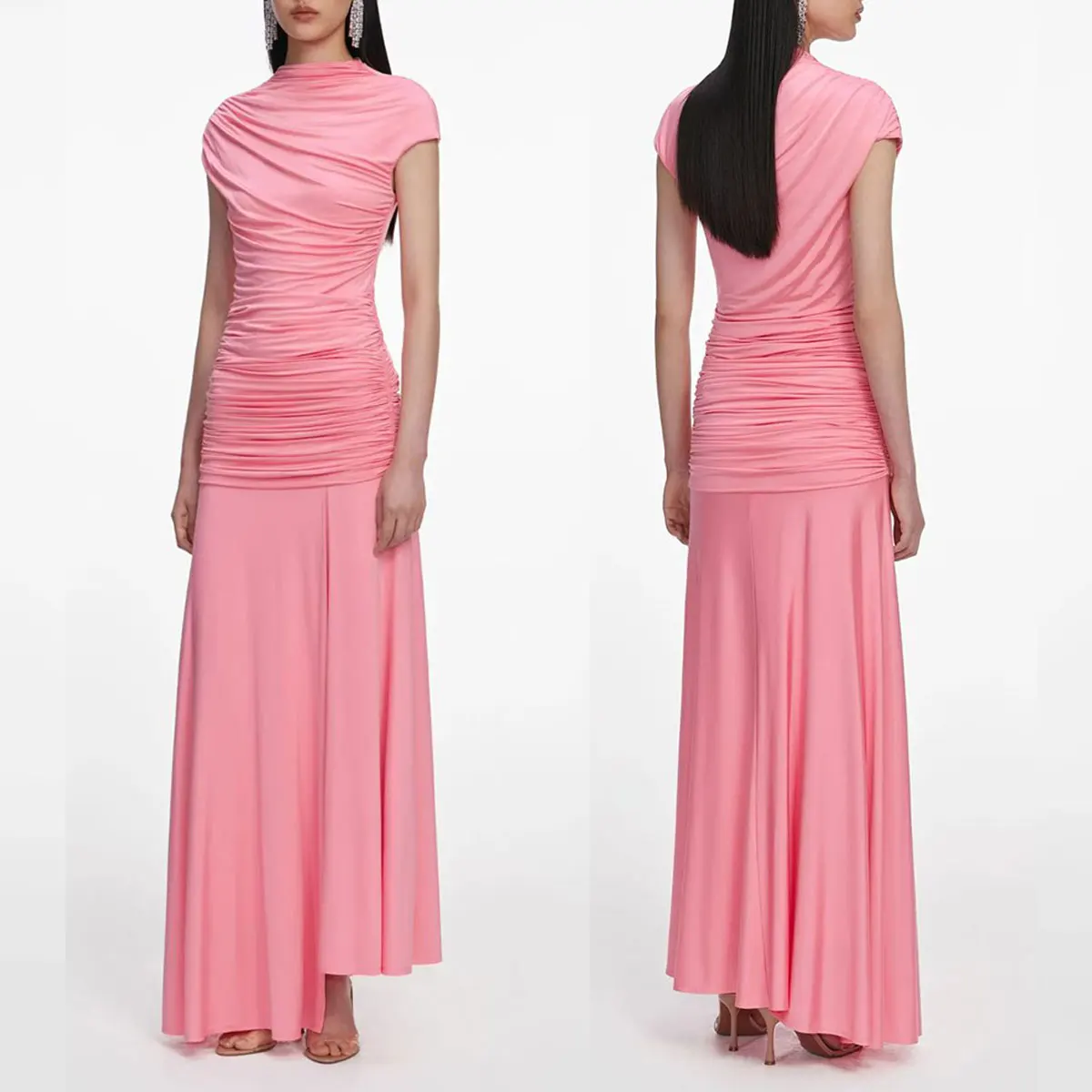 Women Slim fashion pleated set short sleeve Irregular top + high waist long skirt