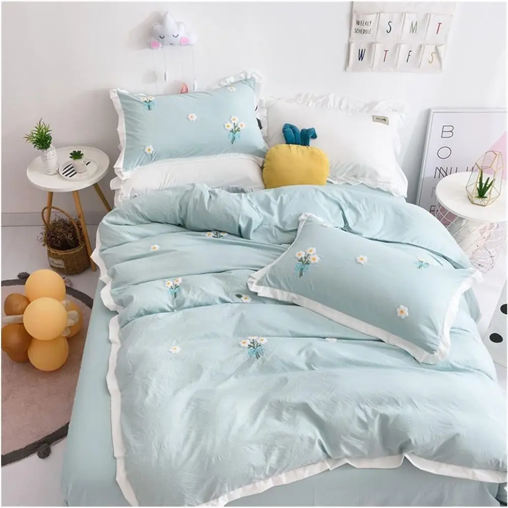 

ull/Queen King Twin Double Sheets 4 Piece 100% Washed Cotton Bed Duvet Set itted Sheet Set Quilt/Duvet Cover Set PrincStyle Skin
