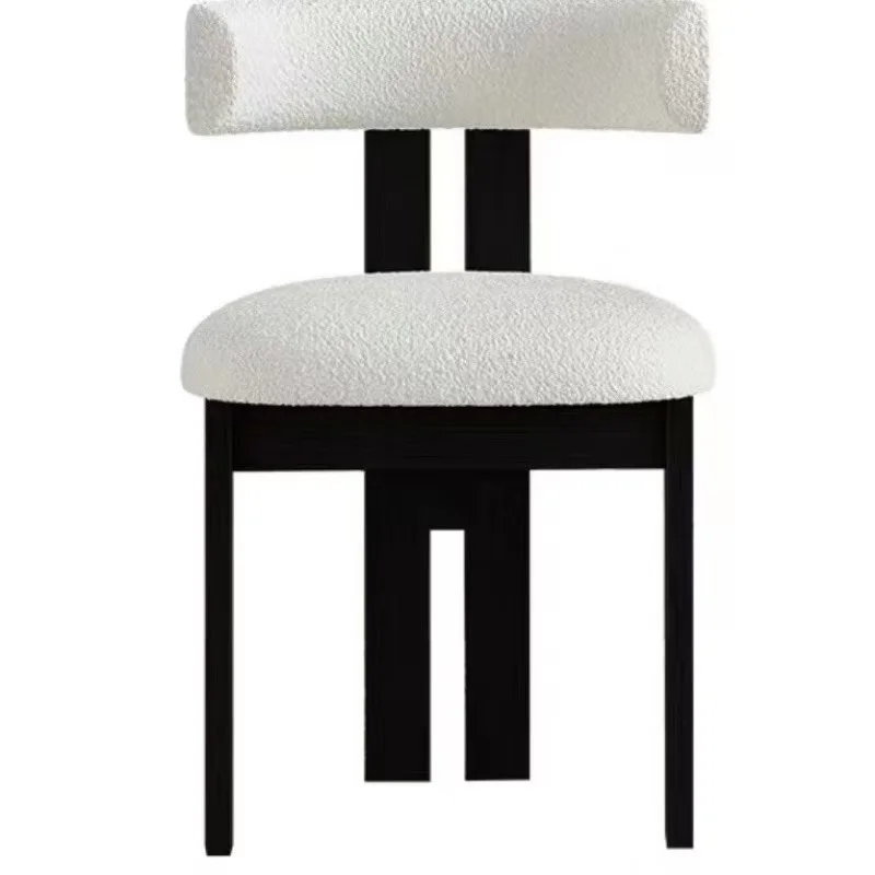 //Modern Nordic Minimalist Indoor Creative Makeup Home Furniture Plush Soft Pad Wooden Back Casual Hippo Side Dining Chair.