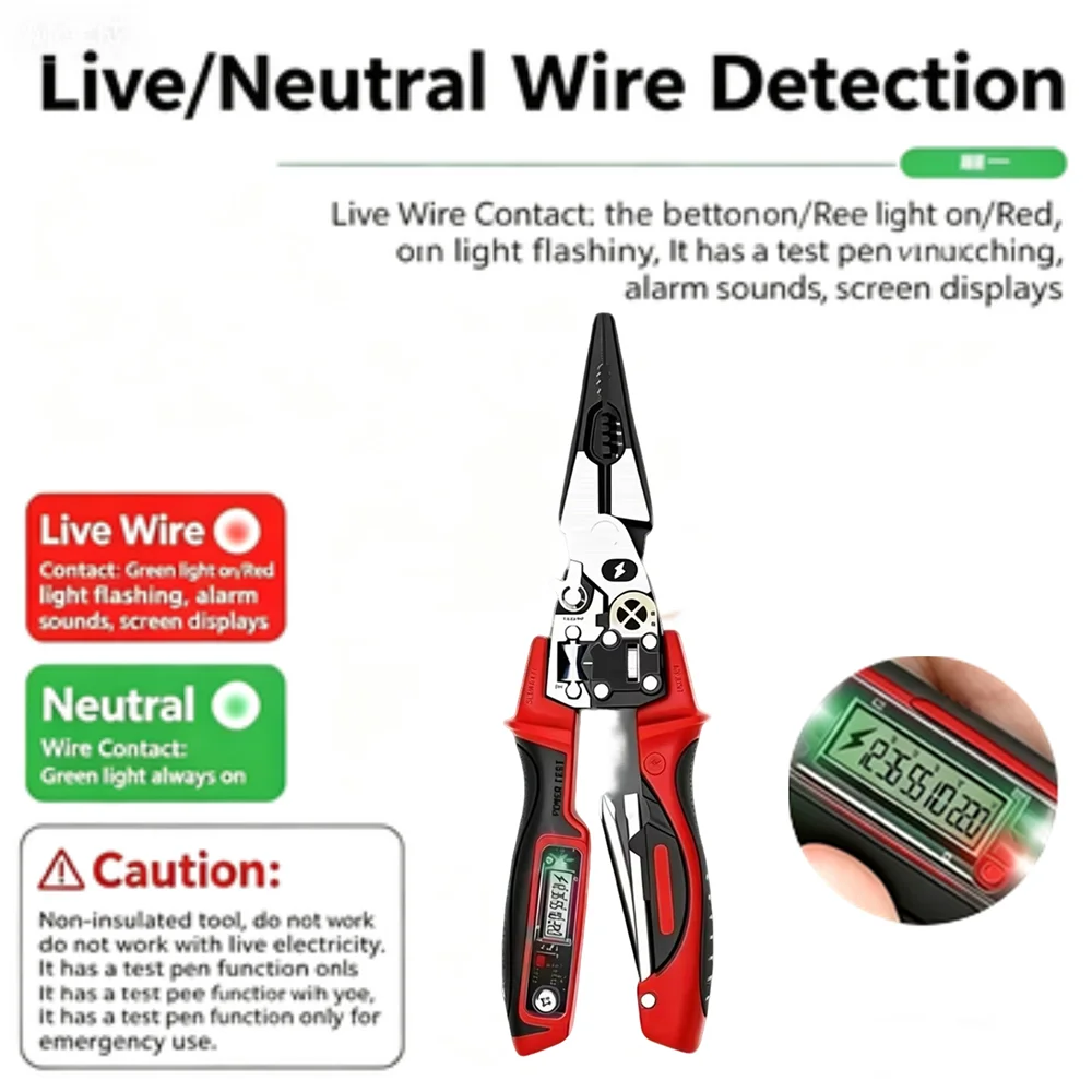 

Digital Display Needle Nose Electrician Pliers, Multifunctional Voltage Test Wire Stripper Wire Wrapping & Splitting Hand Tool