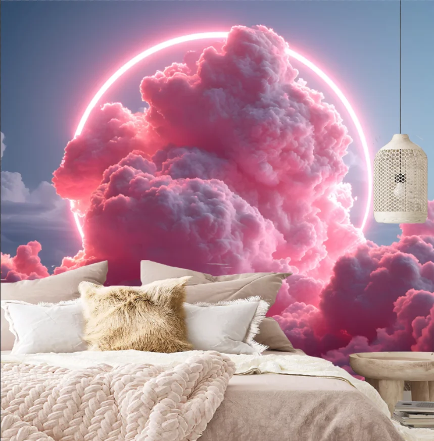 Customized wallpaper, hand drawn cloud mural, Japanese and Korean style whirlpool cloud living room, bedroom decoration painting