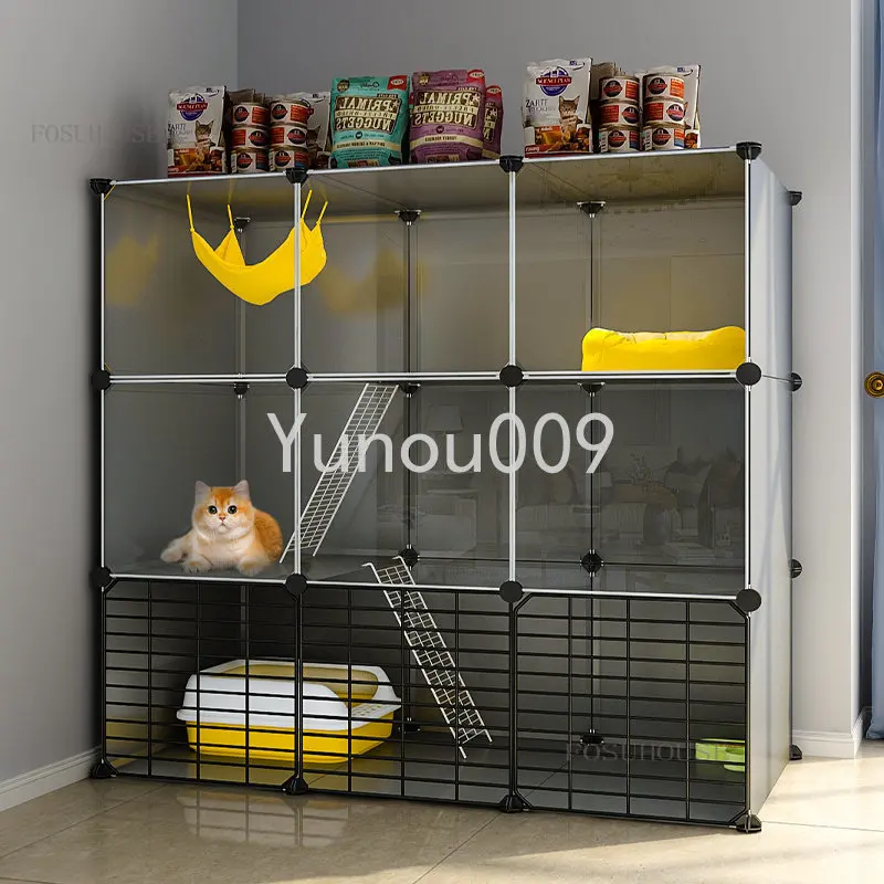 

Minimalist Cats House Living Room Two-layer Pet Villa Indoor Cat Cages Large Capacity Pet Kitten Cabinet Soft Bed Modern