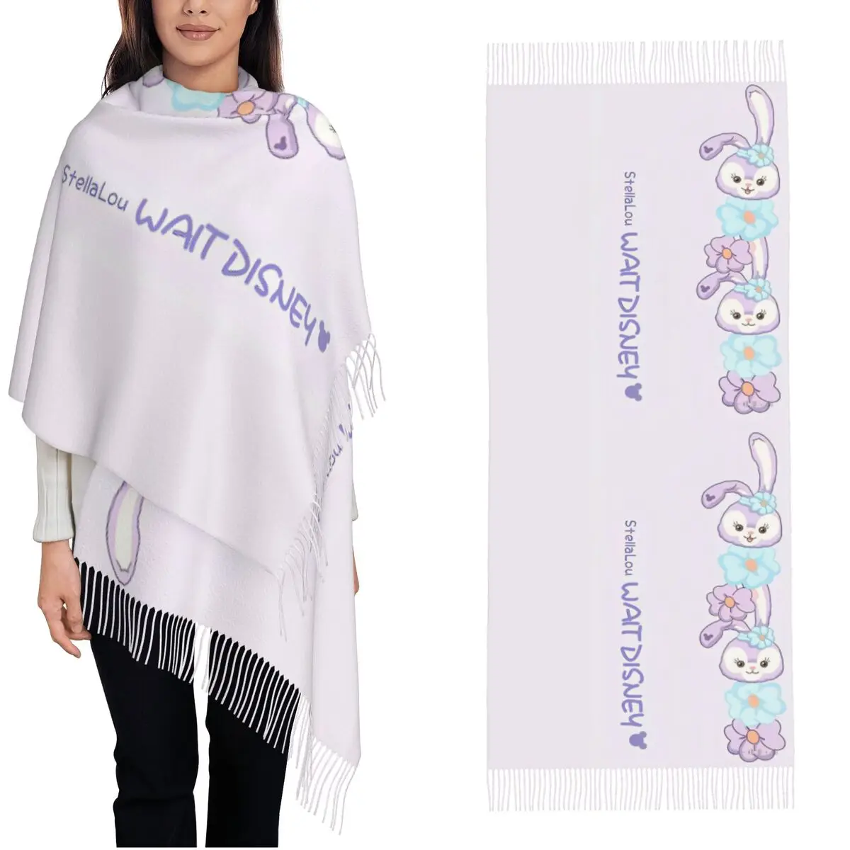 StellaLou-chales con personajes de dibujos animados para mujer, bufanda larga grande y cálida para invierno, Pashminas, bufandas con borlas