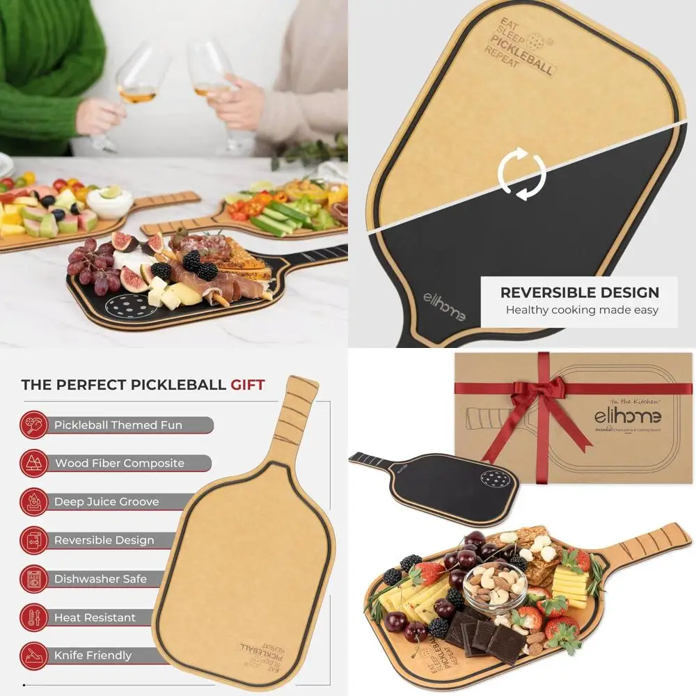 

Reversible Wood Fiber Pickleball Paddle Cutting Board, Dishwasher Safe, Juice Groove, Ideal Gift for Pickleball Enthusiasts
