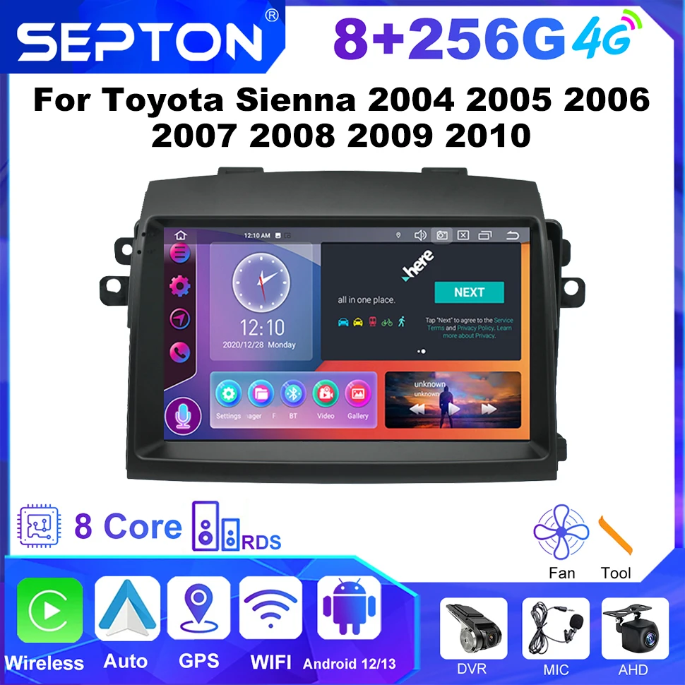 

SEPTON Carplay Car Player for Toyota Sienna 2004 2005 2006 2007 2008 2009 2010 GPS AutoRadio 4G Android Car Stereo Installation