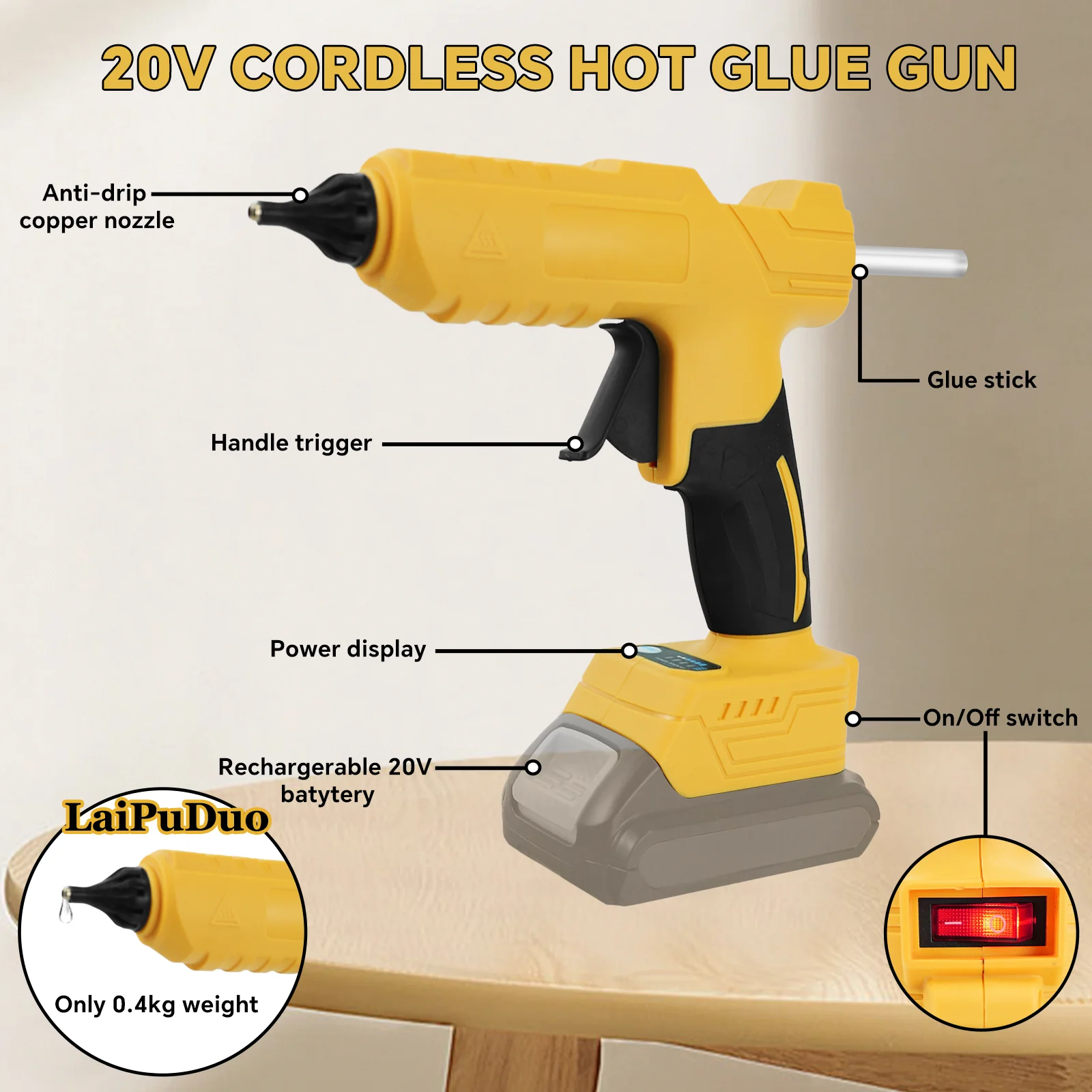 100WコードレスホットメルトグルーガンDIY電動加熱温度調 - Hot Melt Glue Gun Cordless のレビューと価格