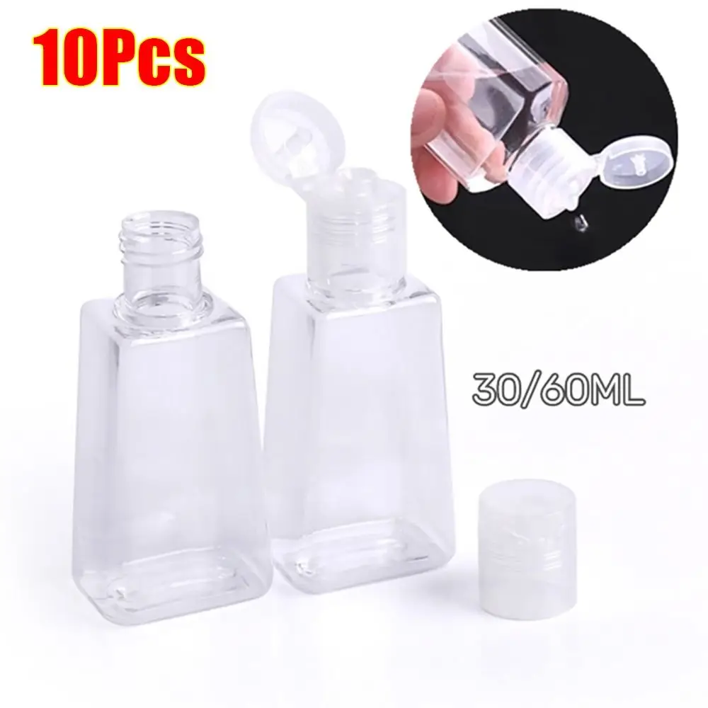 10Pcs Trapezoidal Hand Sanitizer Bottles With Filp Cap Plastic Reffillable Bottle Transparent 30/60ml Dispenser Container