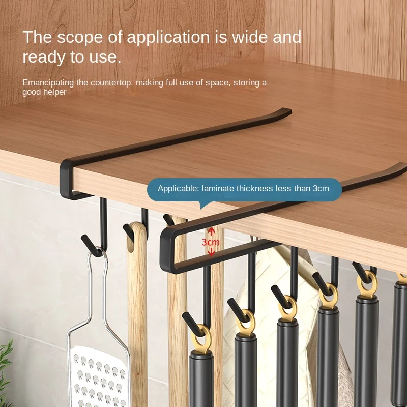 1Pc Black Kitchen Hanger Hook With No Marks Or Nails For Storing Pots Shovels Hanging Pieces Kitchen Utensils Storage Racks Hook