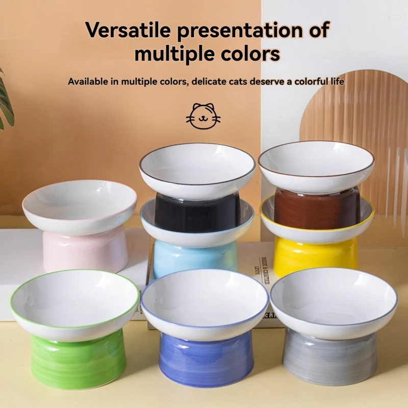 Comedero Elevado de Cerámica para Gatos y Perros Pequeños, con Protección Anti-Asfixia, Múltiples Colores, Antideslizante