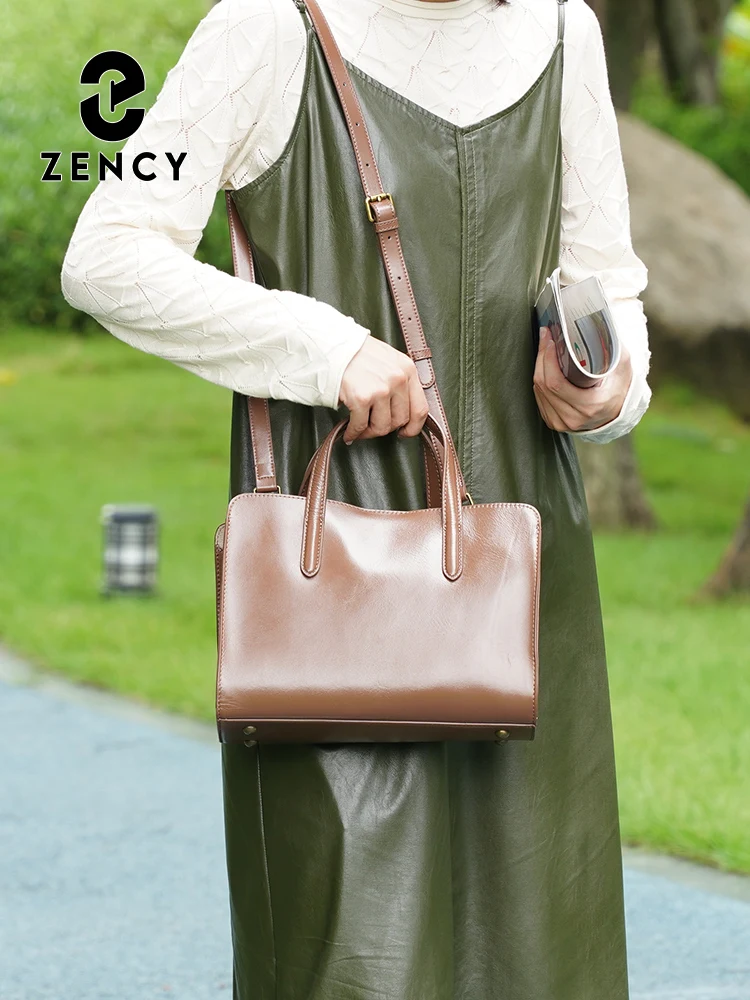 

Кожаные сумки Zency для женщин, сумка через плечо, сумка на плечо с тремя слойными карманами, сумка-тоут