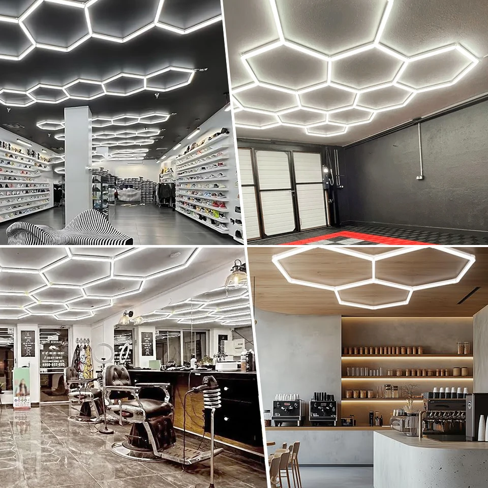 Tubi per auto luminosi da garage esagonali da 440 mm Materiali premium Luci da garage ad alta luminosità 110 V 220 V 7000 K