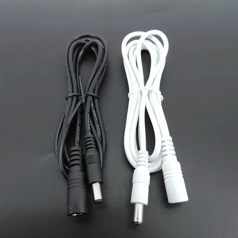 1/1.5/5m putih hitam DC Power supply laki-laki ke perempuan kabel konektor ekstensi kabel Adapter Plug 20awg 22awg 5.5x2.1mm untuk strip