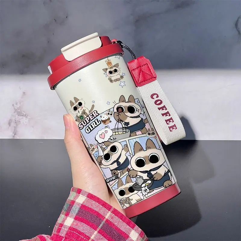 Azuki Kaffeetasse, neue Kreativität, niedlicher und cartoonartiger Stil, modisch, einfach und langlebig, große Kapazität, tragbarer Thermobecher für Paare. – Detail 5