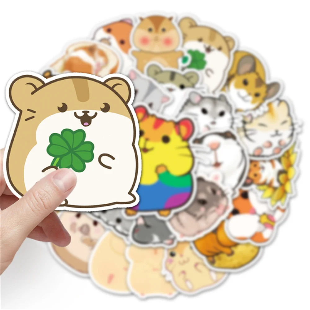 10/30/50PCS Cartoon Hamster Cute Animal Personality Creative Sticker Desk Computer Phone Skateboard Waterproof Sticker Wholesale