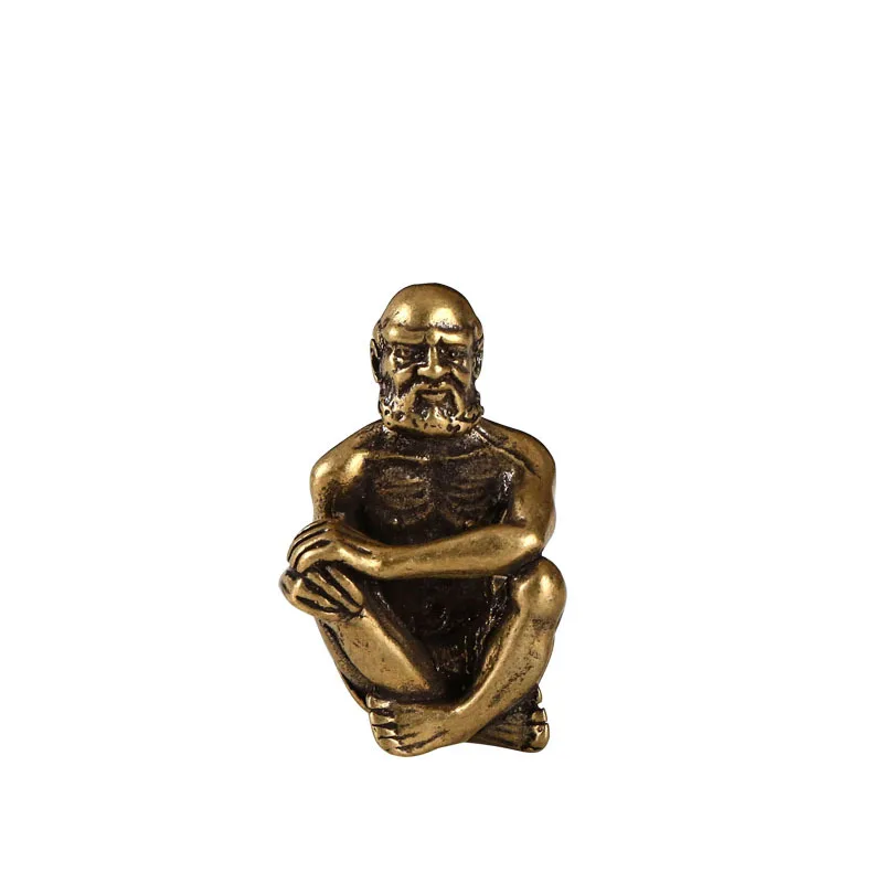 Vintage miedziana figura Dharma Buddha siedząca z litego mosiądzu Bodhi figurki miniaturowe ozdoba na biurko akcesoria do dekoracji domu