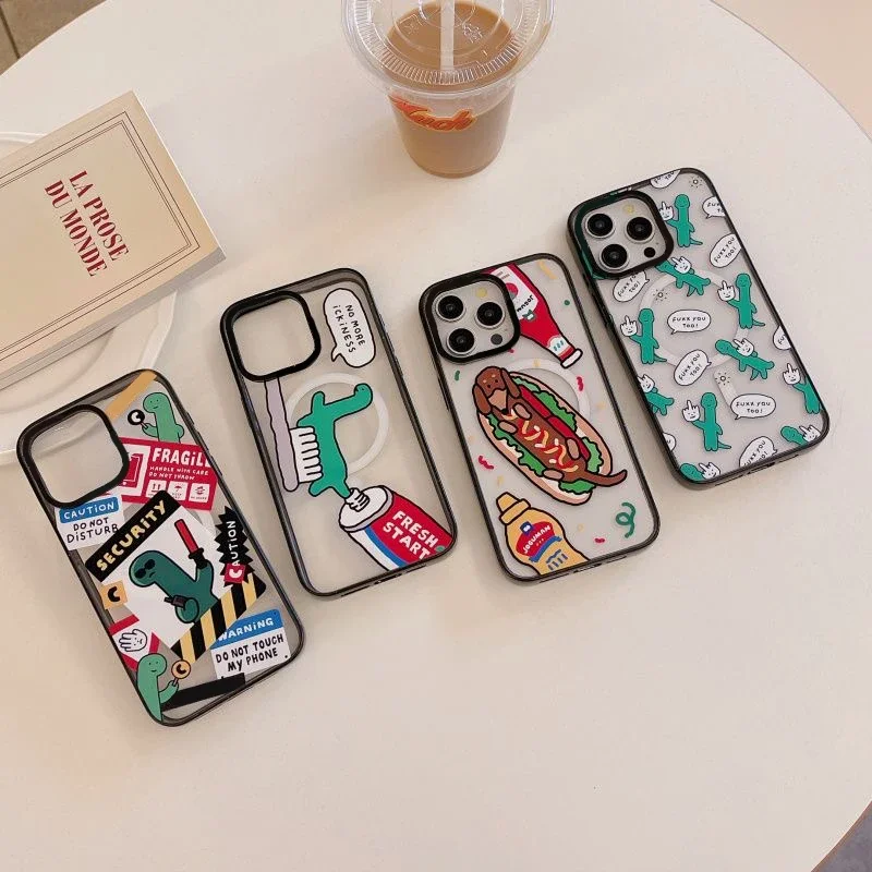 

Cute Fashion Dinosaur Black Border 2.0 Acrylic Phone Case Cover for IPhone 11 12 13 14 15 16 Pro Max Case