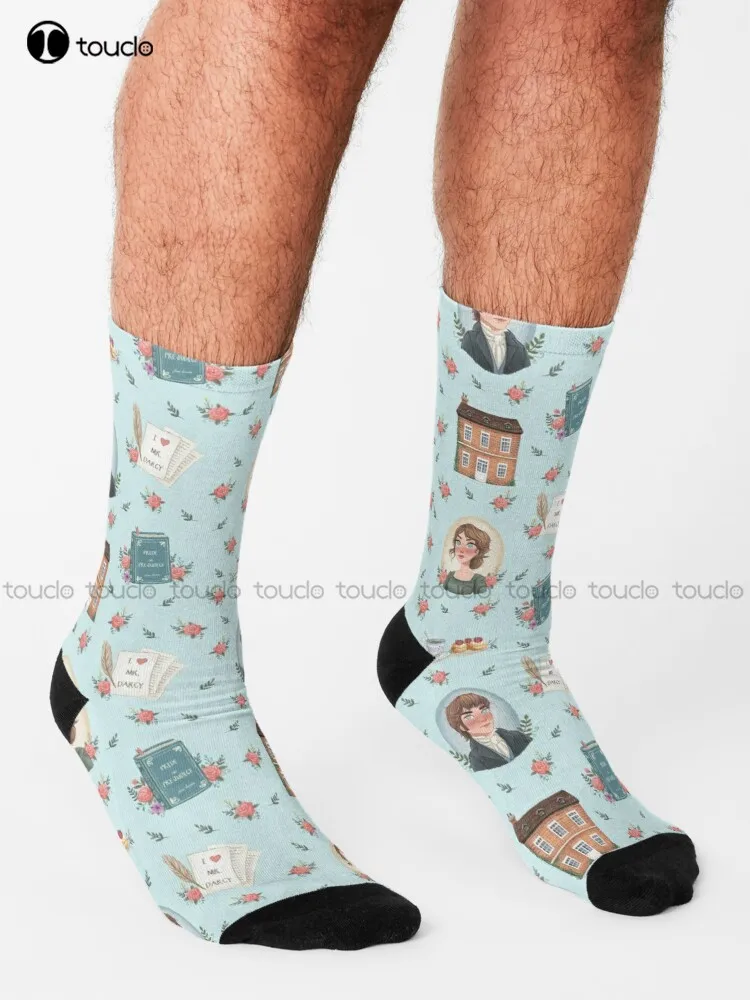 Pride And Prejudice - Jane Austen Inspiration Socks Street Skateboard Socks 360° Digital Print Christmas New Year Gift Retro Art