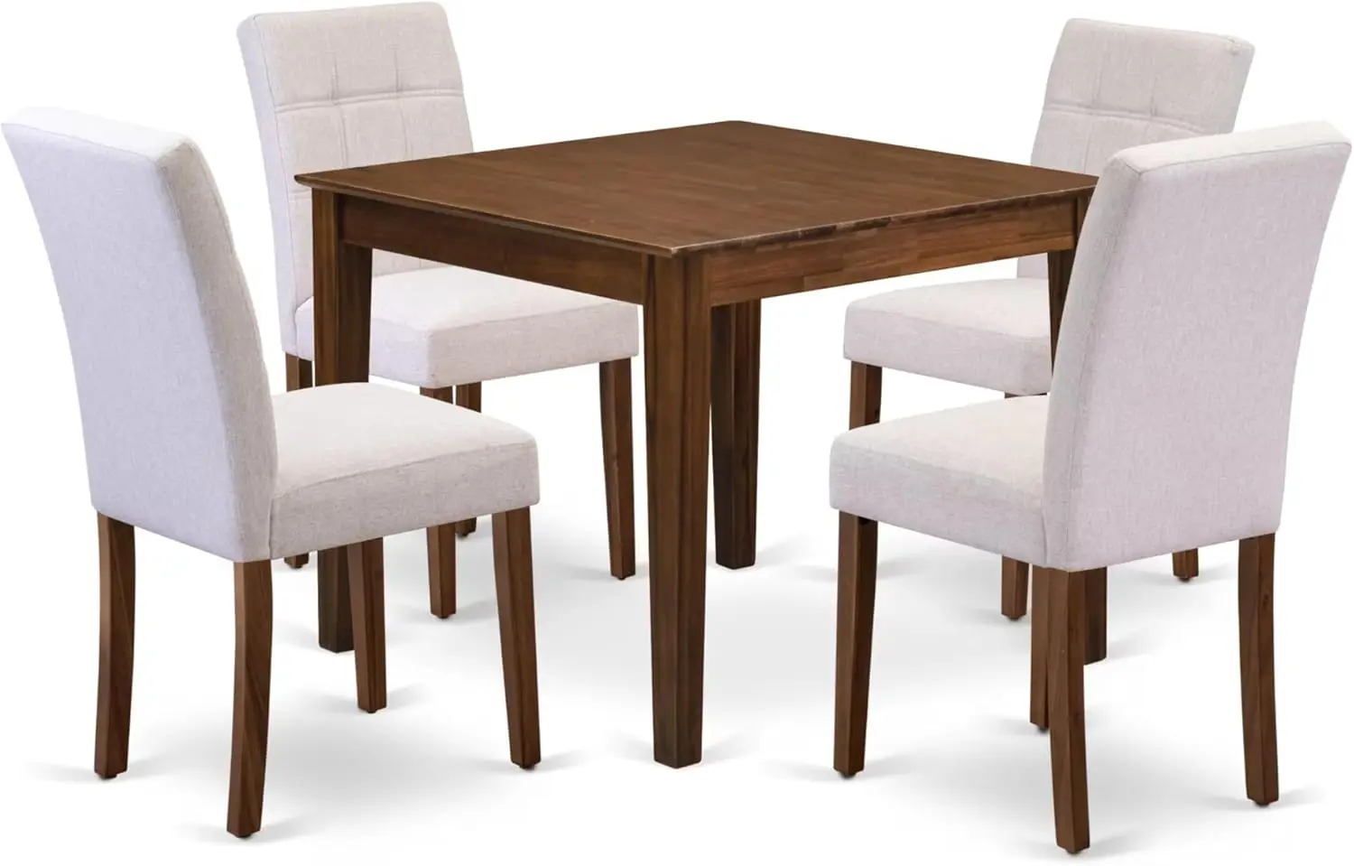 Oxas5-Awa-08 5 Piece Dining Room Set Consists A Dining Table And 4 Mist Beige Linen Fabric Upholstered Chairs, Antique Walnut