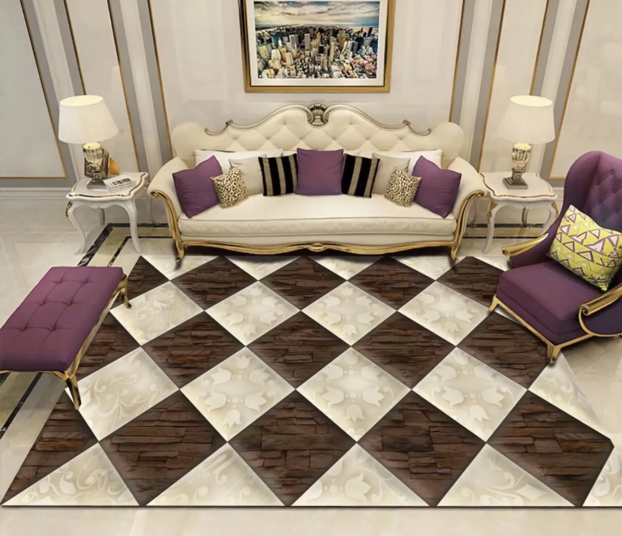Abstract Geometry Splicing Style Living Room Rug Decoration Home Non-slip Short Velvet Carpet Big Size Washable Fluffy Foot Mats