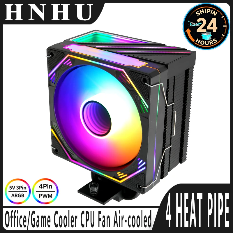 

Кулер для процессора HNHU, многоплатформенная поддержка Intel LGA 2011/2066/115X/1200/1700/AM5/AM4, воздушное охлаждение с подсветкой ARGB и 4 тепловыми трубками