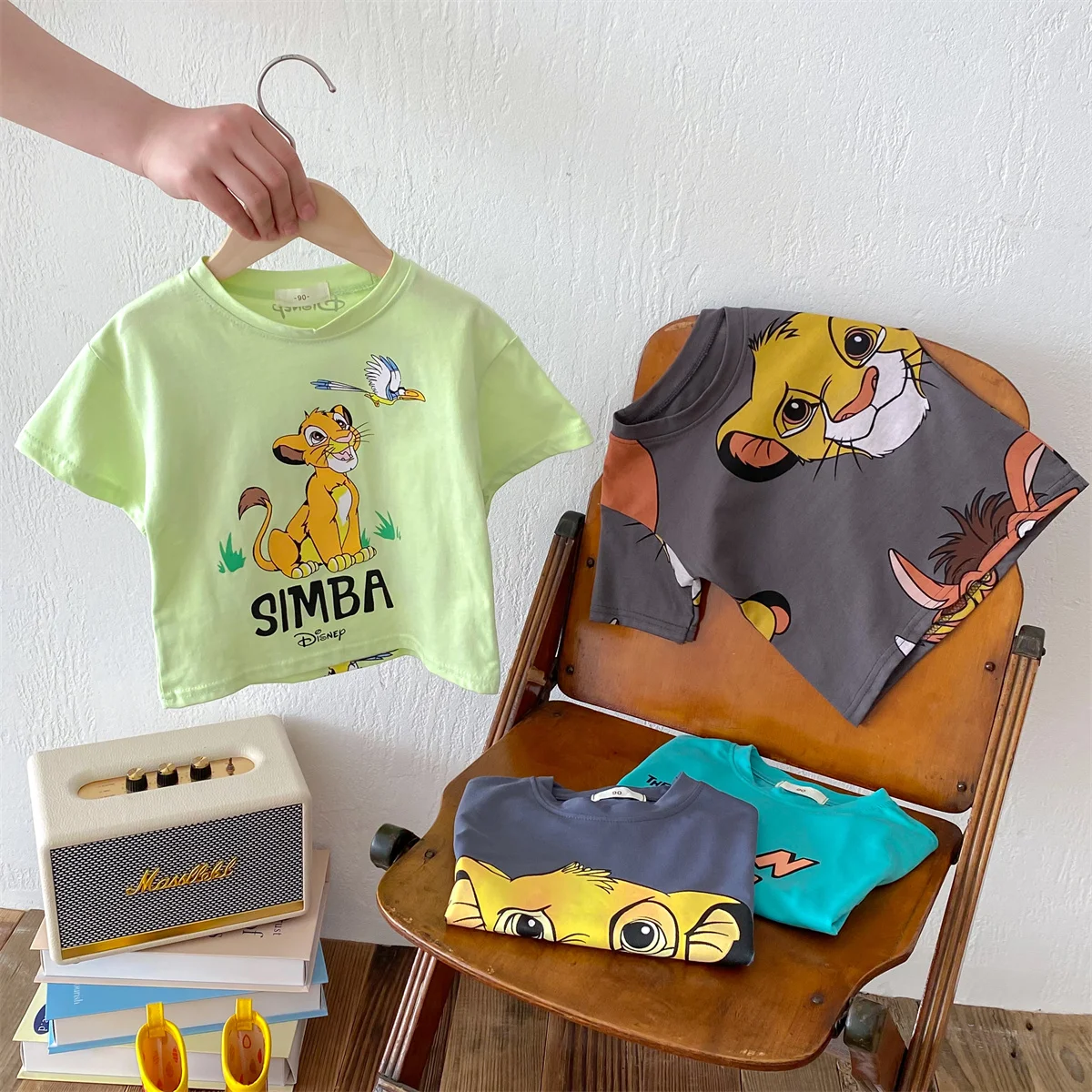 Cartoon Simba Printed Fashion Trendy T-shirt Baby Boys And Girls Cute Round Necked Loose Fitting Clothes baby girl clothes