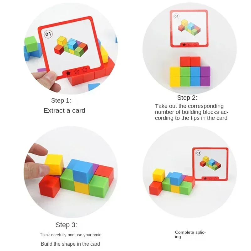 Montessori Magische Blokpuzzel Speelgoed Ruimtelijk Logisch Denken Trainingsspel Regenboog Stapelblokken Wiskunde Educatief Speelgoed voor Kind