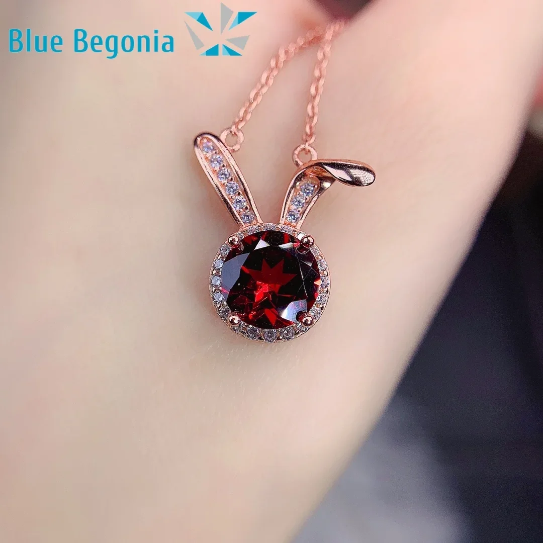 925 Sterling Silver Natural Garnet Pendants Fine Jewelry Necklaces for Women Commemorative Cute Anniversary Gift 8MM Gemstone