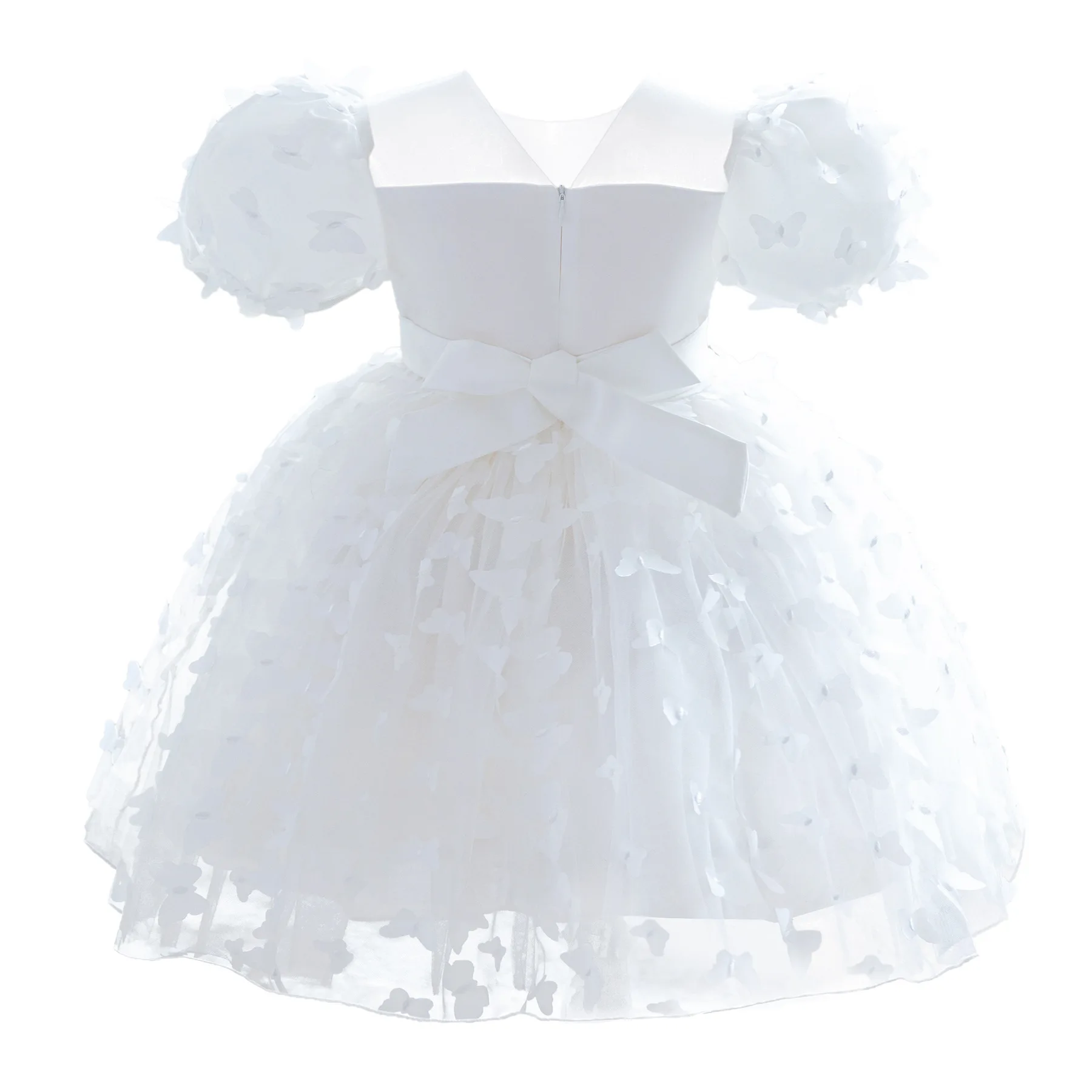 New Girl Dress White Wedding Bubble Bubble Sleeve Princess Skirt Children\'s Butterfly Embroidery Birthday Party Dress 3-10 years