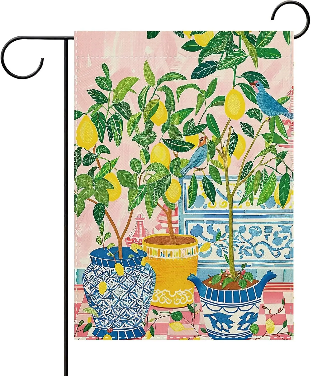 Italy Capri Lemon Tree Decorative Garden Flag, Amalfi Coast Italian Citrus Birds Small Yard Outside Decorations, Summer Medi zzo