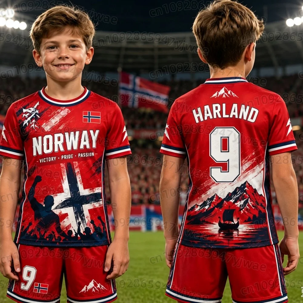 2026 Jungen HAALAND Nr. 9 Fußballtrikot T-Shirt Shorts Set Damen Herren Norwegen Fußball-Fanshirt Shorts Set Kinder Trainingsanzug 2-teiliges Set – Detail 10
