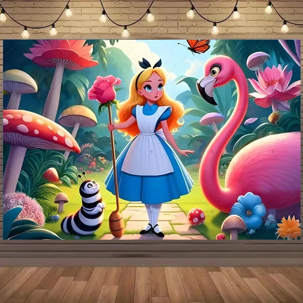 لافتة خلفية ديزني أليس في بلاد العجائب، زينة حفلات أعياد الميلاد للأطفال، مستلزمات استحمام الطفل، دعائم التقاط الصور #4