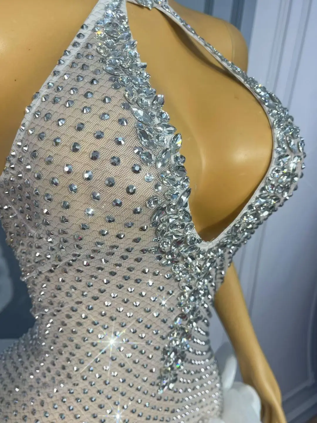 Wanghua-vestido de noche elegante para mujer, falda con brotes de flores en 3D con diamantes de imitación, traje de actuación de barra hueca Sexy, vestido de fiesta de boda