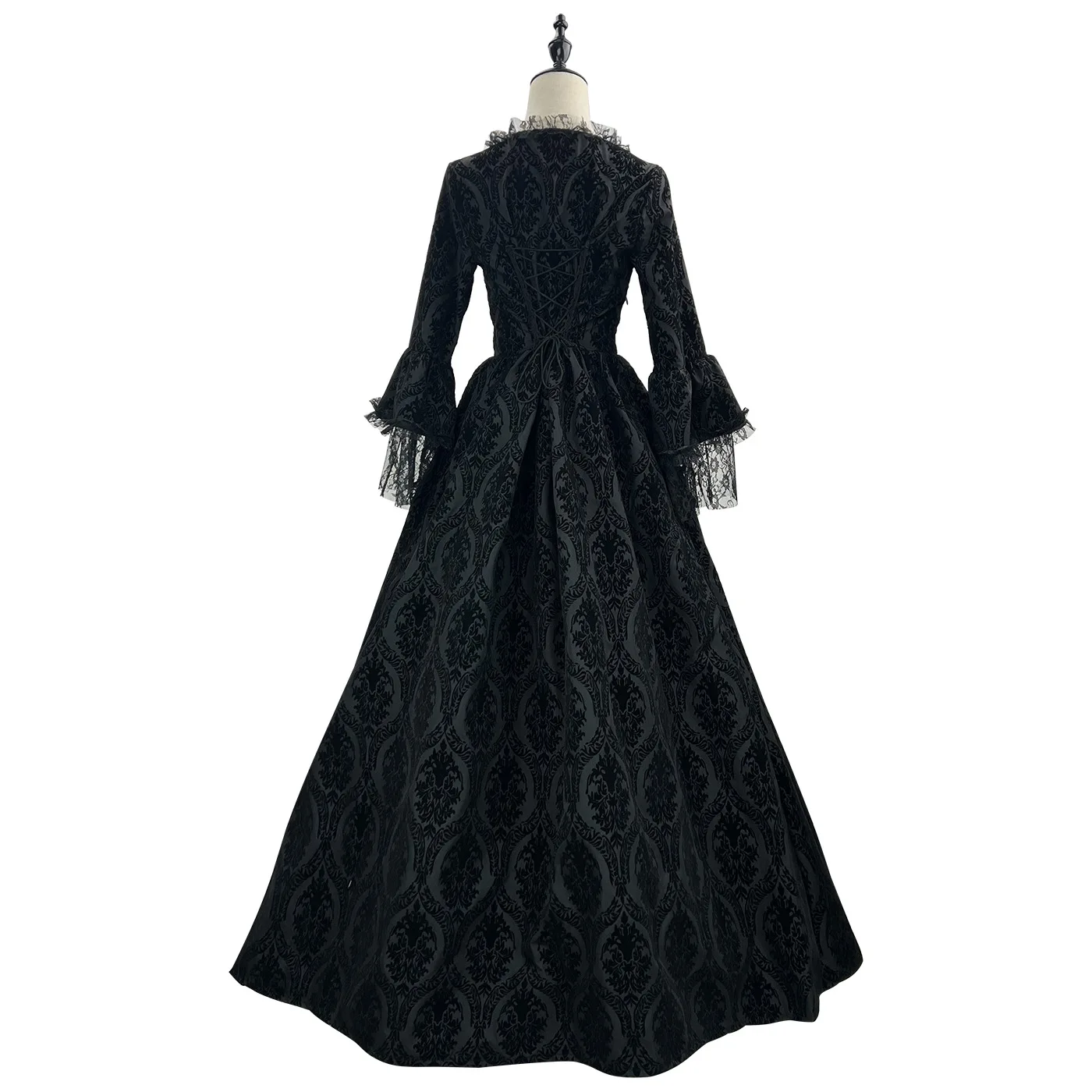 Retro Middeleeuws Kant Patchwork Bell Sve Dr Court Sle A-lijn Rok Polyester Vintage Zomer Faion Dames Dr